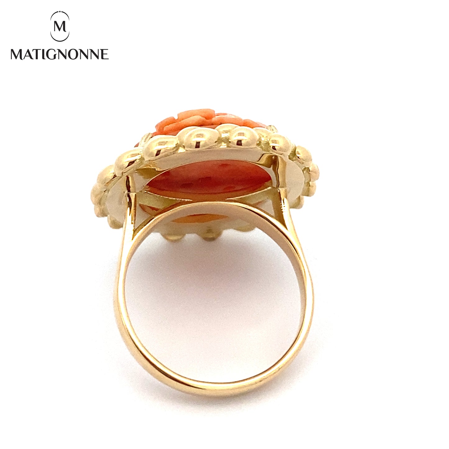 Carved coral cabochon ring