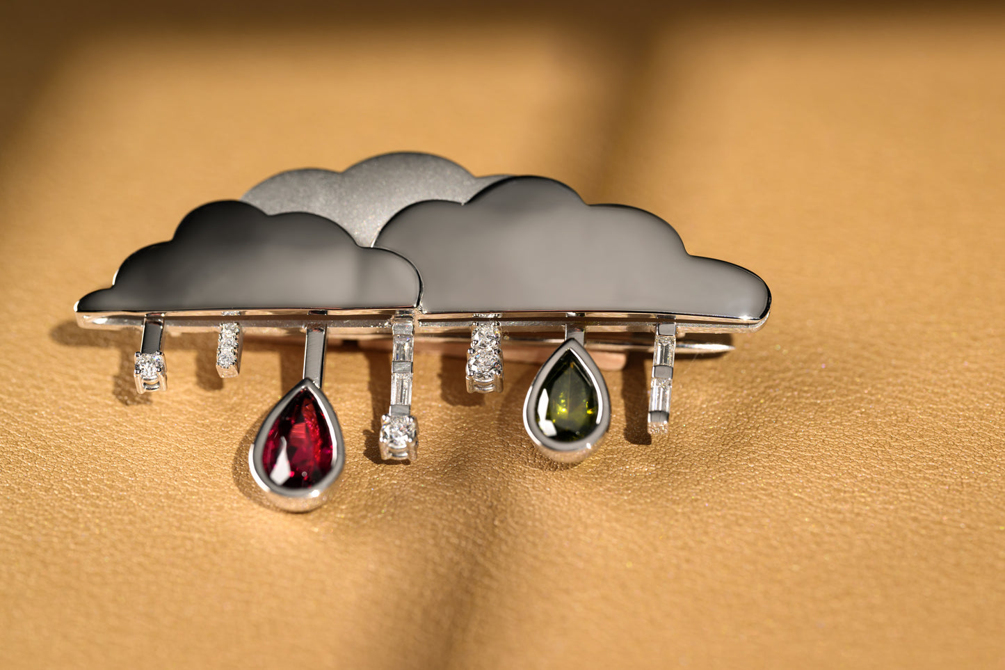 Sustainably gemstones rain brooch