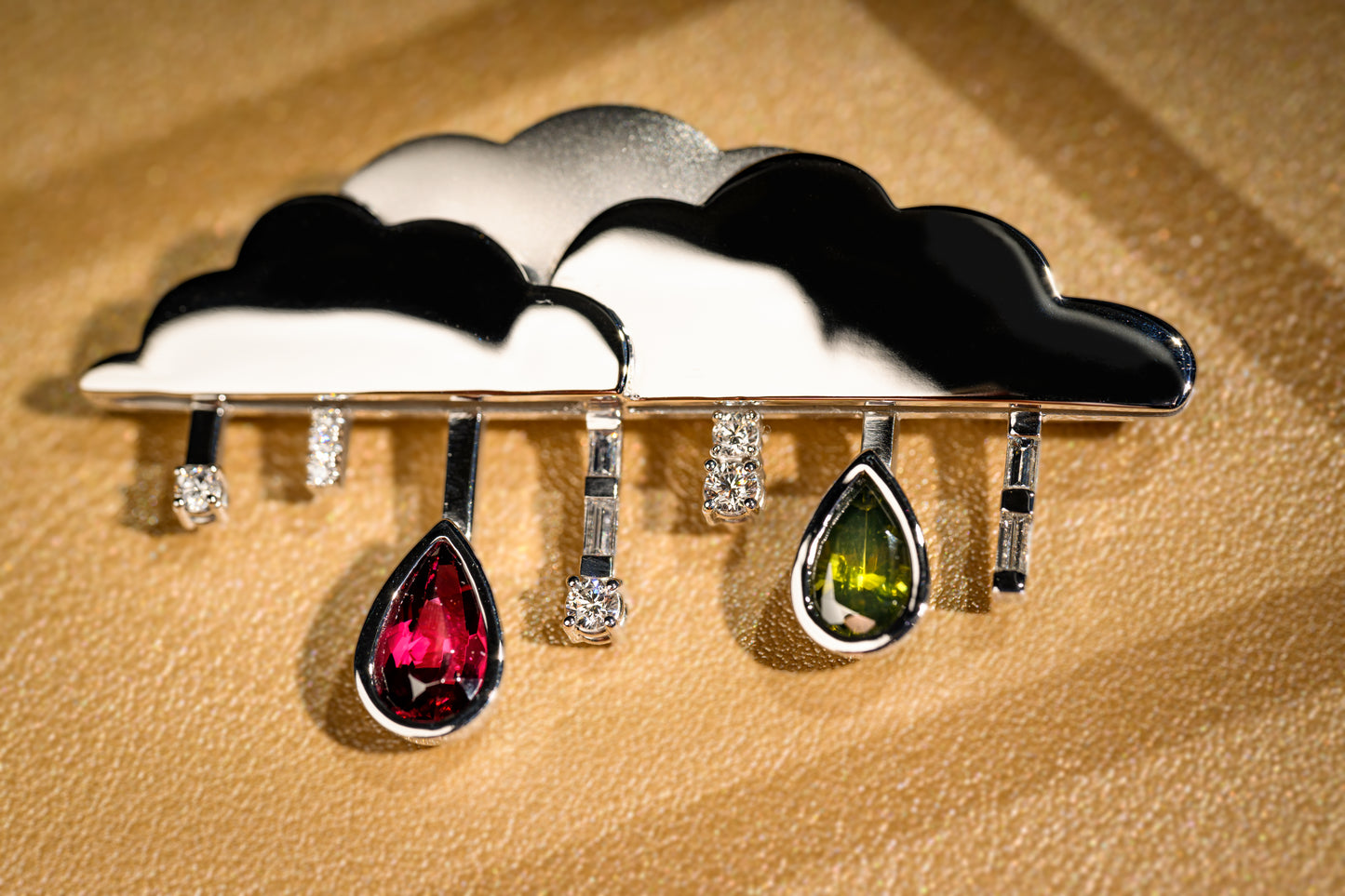 Sustainably gemstones rain brooch