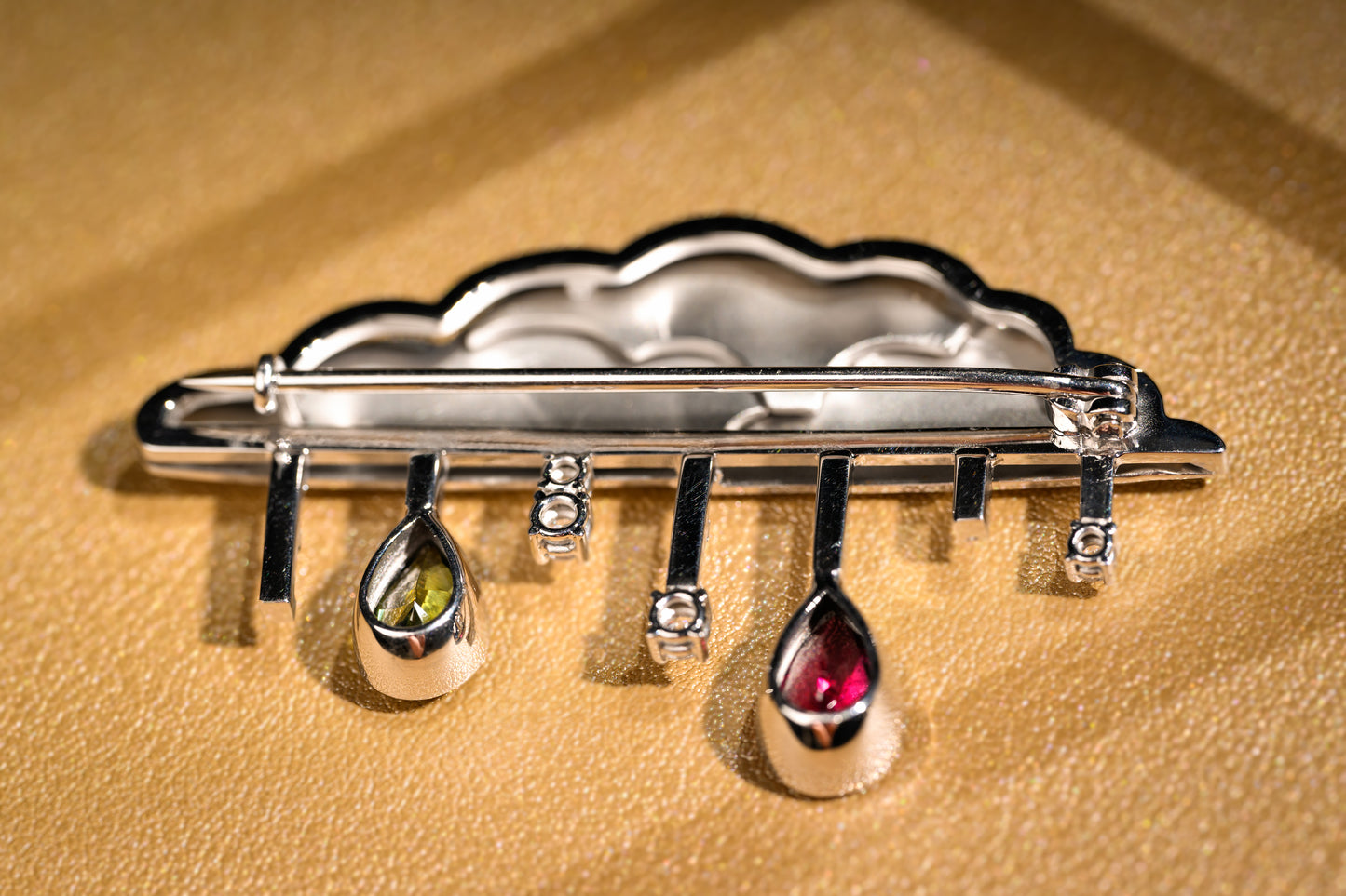 Sustainably gemstones rain brooch